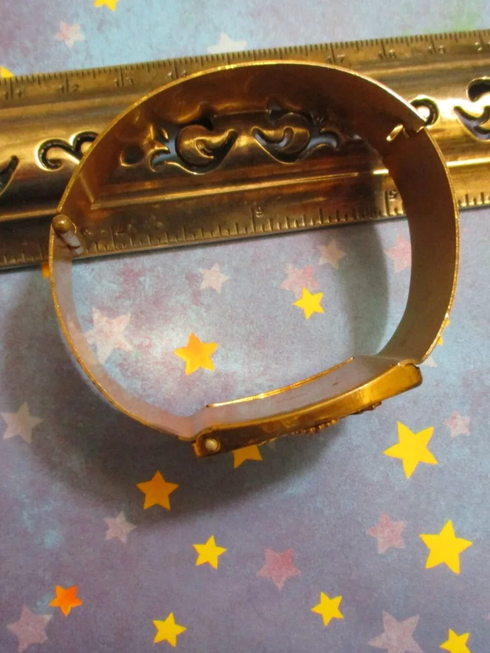 WWII US ARMY Hidden Locket Bracelet: Gold Matte Metal Hinged Military Cuff~ RARE